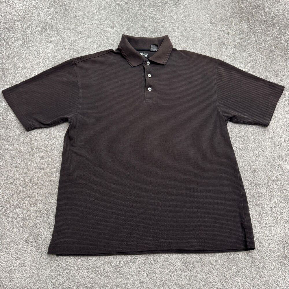 Ping Collection Dry Fiber Polo Shirt Men Medium Dark Brown Short Sleeve Golf Top